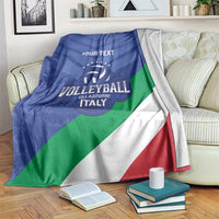 Blue, green, white and red Italy volleyball blanket with custom text and team logo