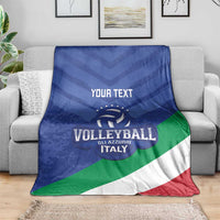 Blue Italy volleyball blanket with green diagonal stripe, custom text, and crest