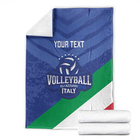 Blue Italy volleyball blanket with custom text and crest, with folded white towels