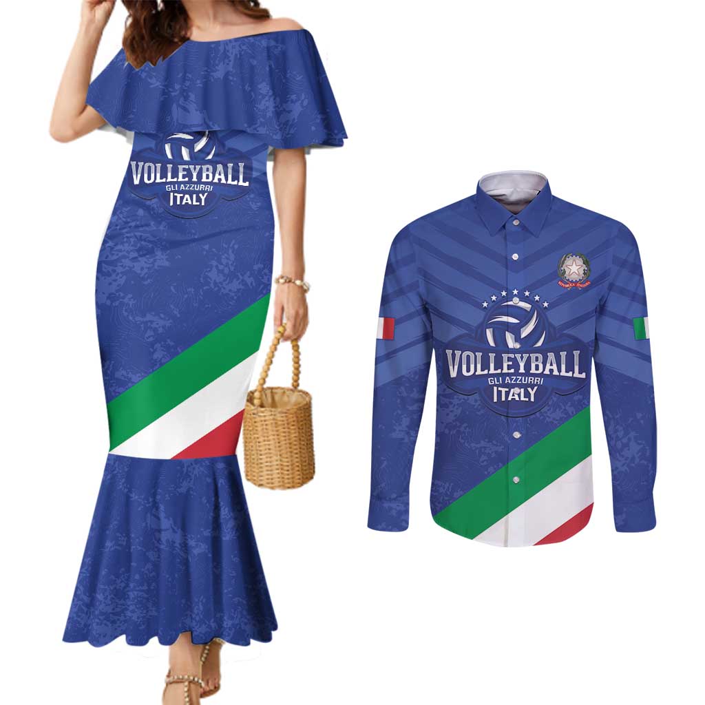 Custom Italy Volleyball Couples Matching Mermaid Dress and Long Sleeve Button Shirt 2025 Gli Azzurri