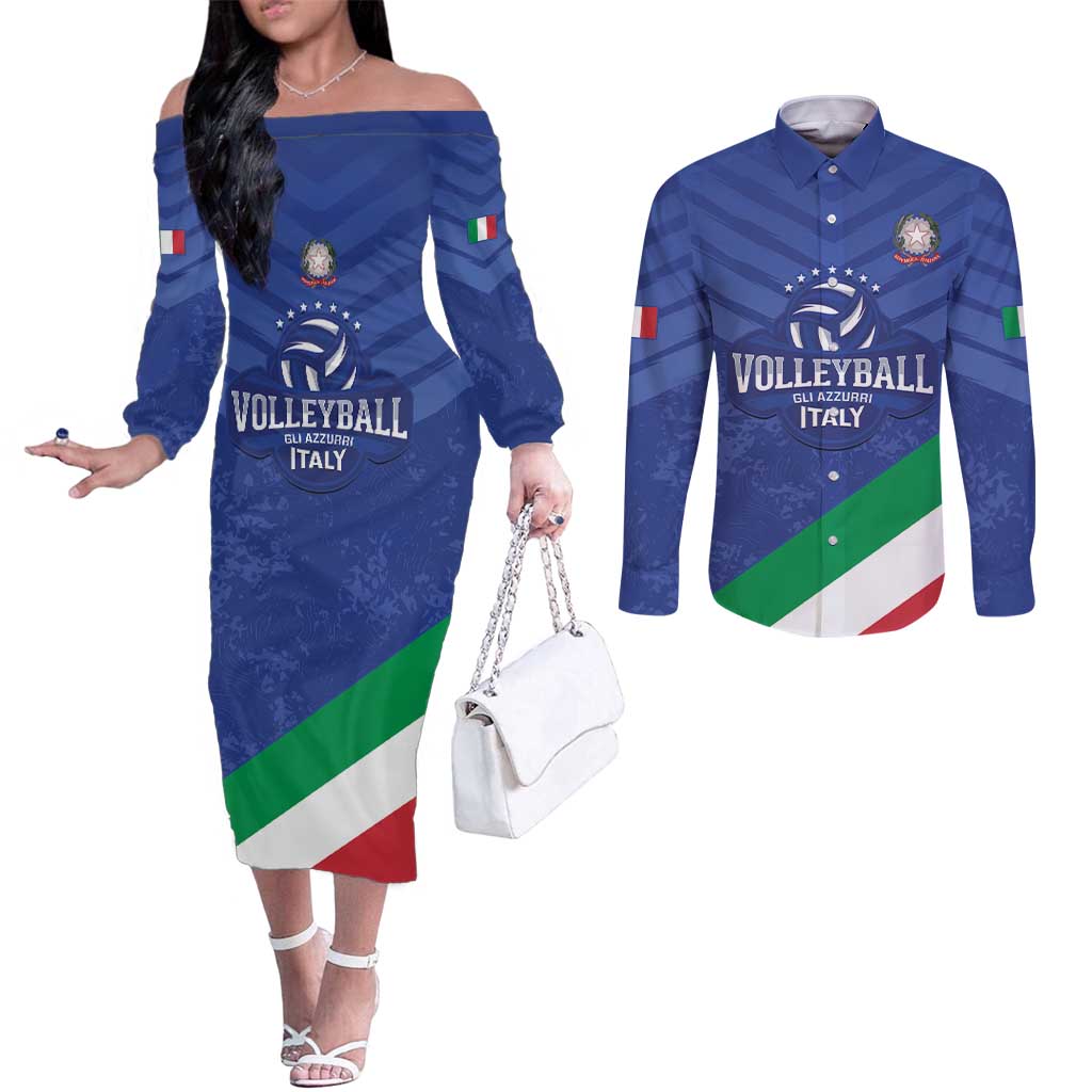 Custom Italy Volleyball Couples Matching Off The Shoulder Long Sleeve Dress and Long Sleeve Button Shirt 2025 Gli Azzurri