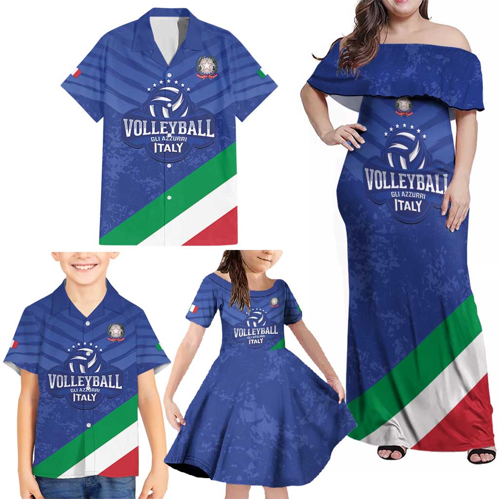 Custom Italy Volleyball Family Matching Off Shoulder Maxi Dress and Hawaiian Shirt 2025 Gli Azzurri