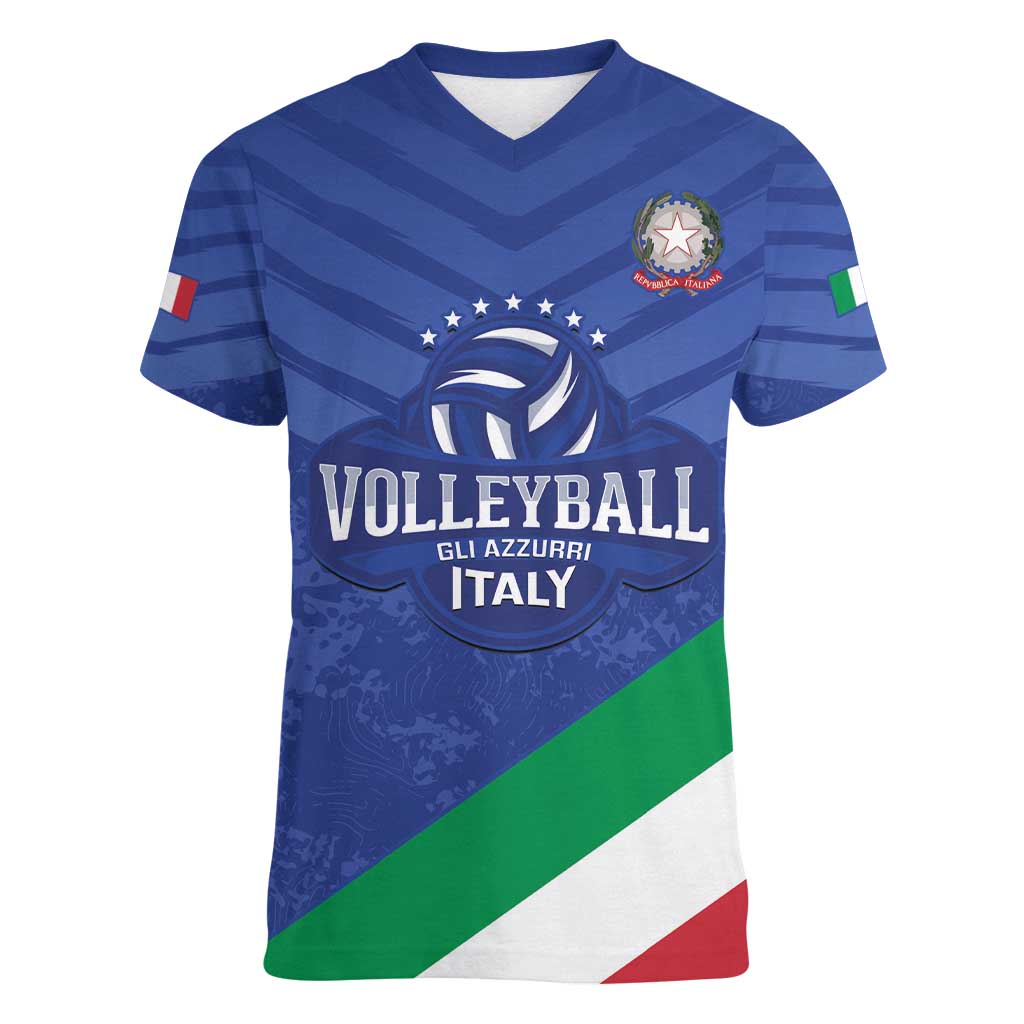 Custom Italy Volleyball Women V-Neck T-Shirt 2025 Gli Azzurri