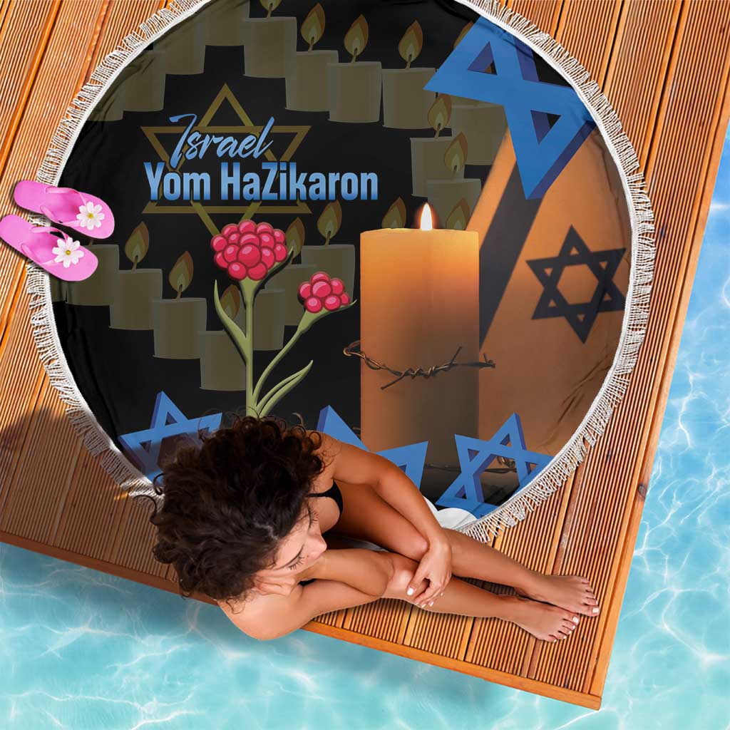 Israel Memorial Day Beach Blanket Red Everlasting Flower With Candle Light