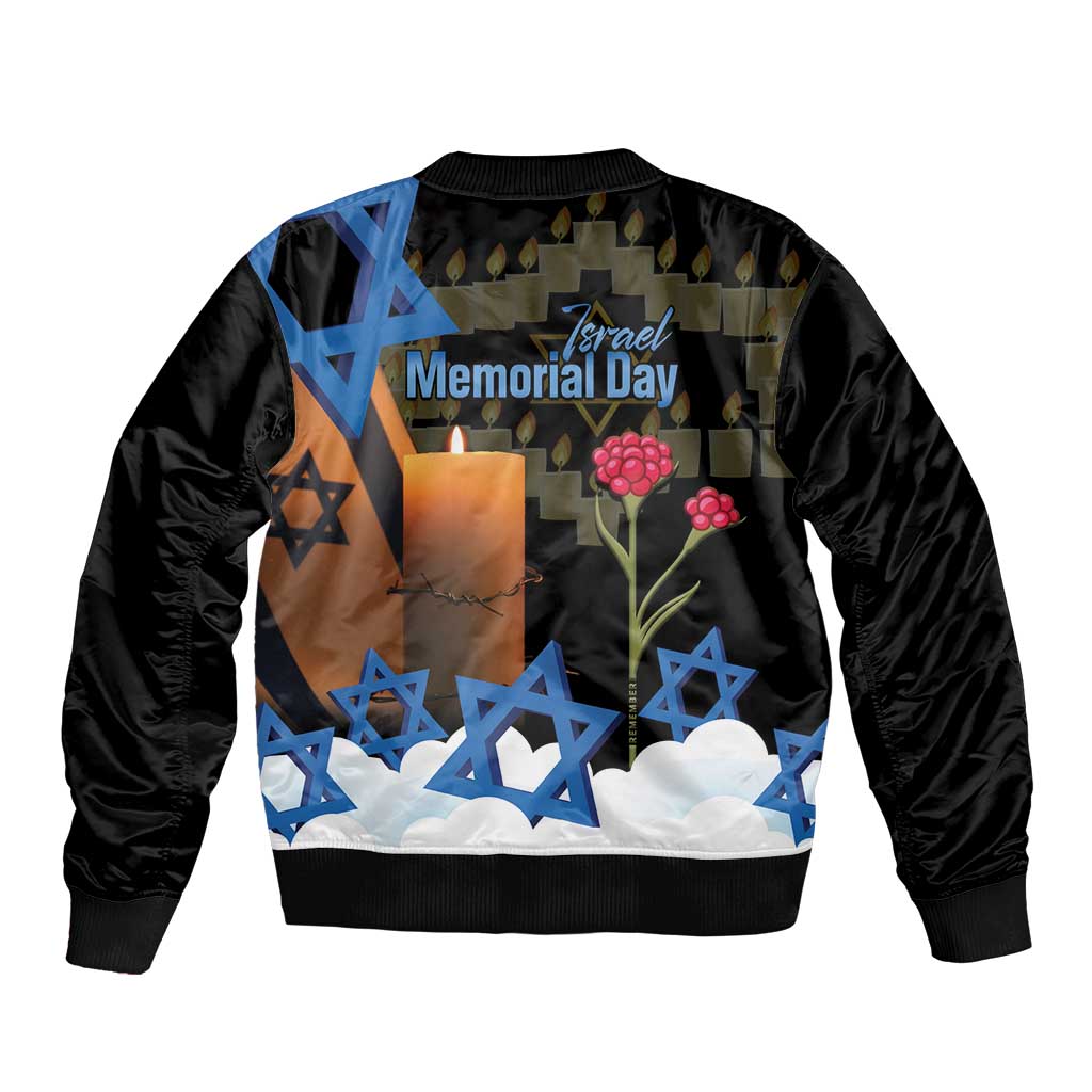 Israel Memorial Day Bomber Jacket Red Everlasting Flower With Candle Light