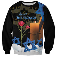 Black unisex sweatshirt with blue Star of David print, candles and flowers front graphic