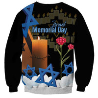 Black unisex sweatshirt back with 'Memorial Day' text, candle and rose print