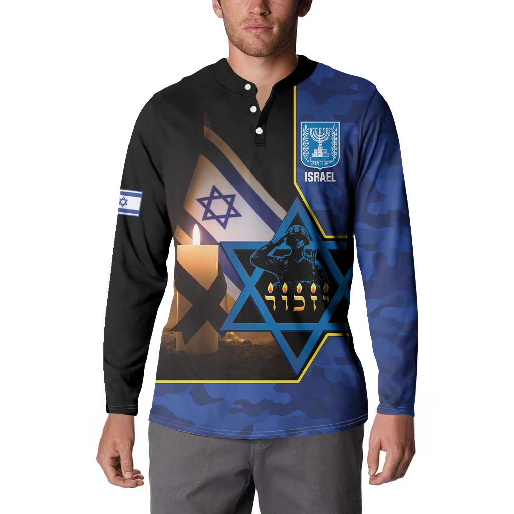 Yom HaZikaron Israel Button Sweatshirt We Will Always Remember Camouflage Style