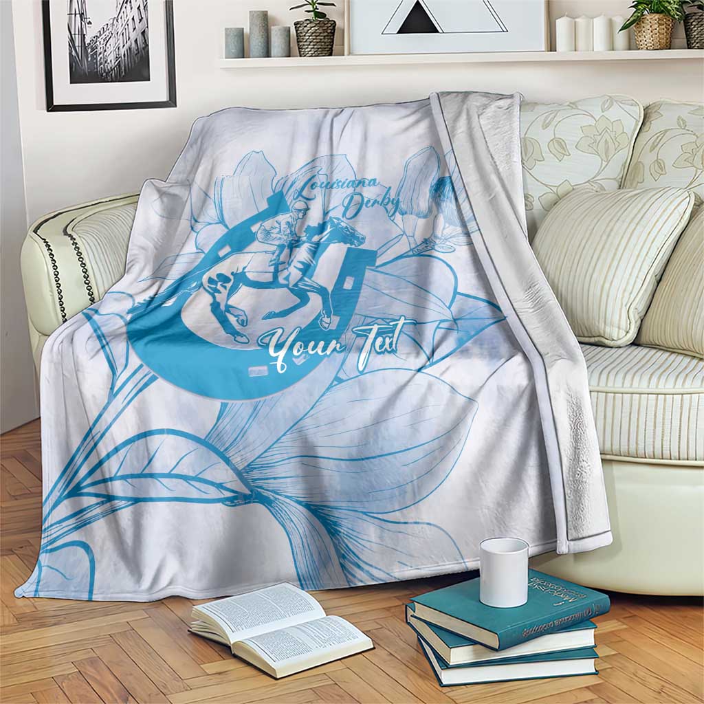 Personalized Louisiana Horse Racing Derby Blanket Magnolia Blossom Horseshoe Pastel Blue