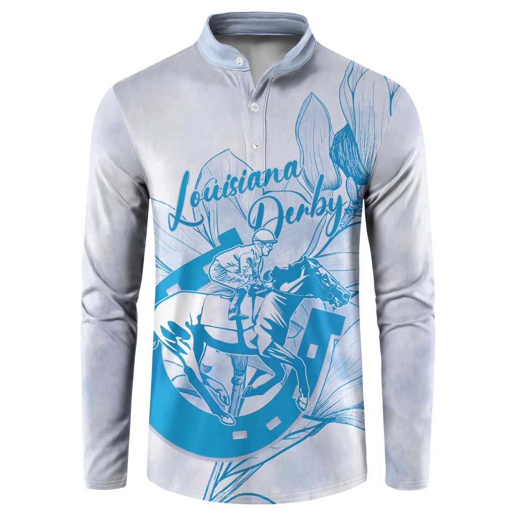 Personalized Louisiana Horse Racing Derby Button Sweatshirt Magnolia Blossom Horseshoe Pastel Blue