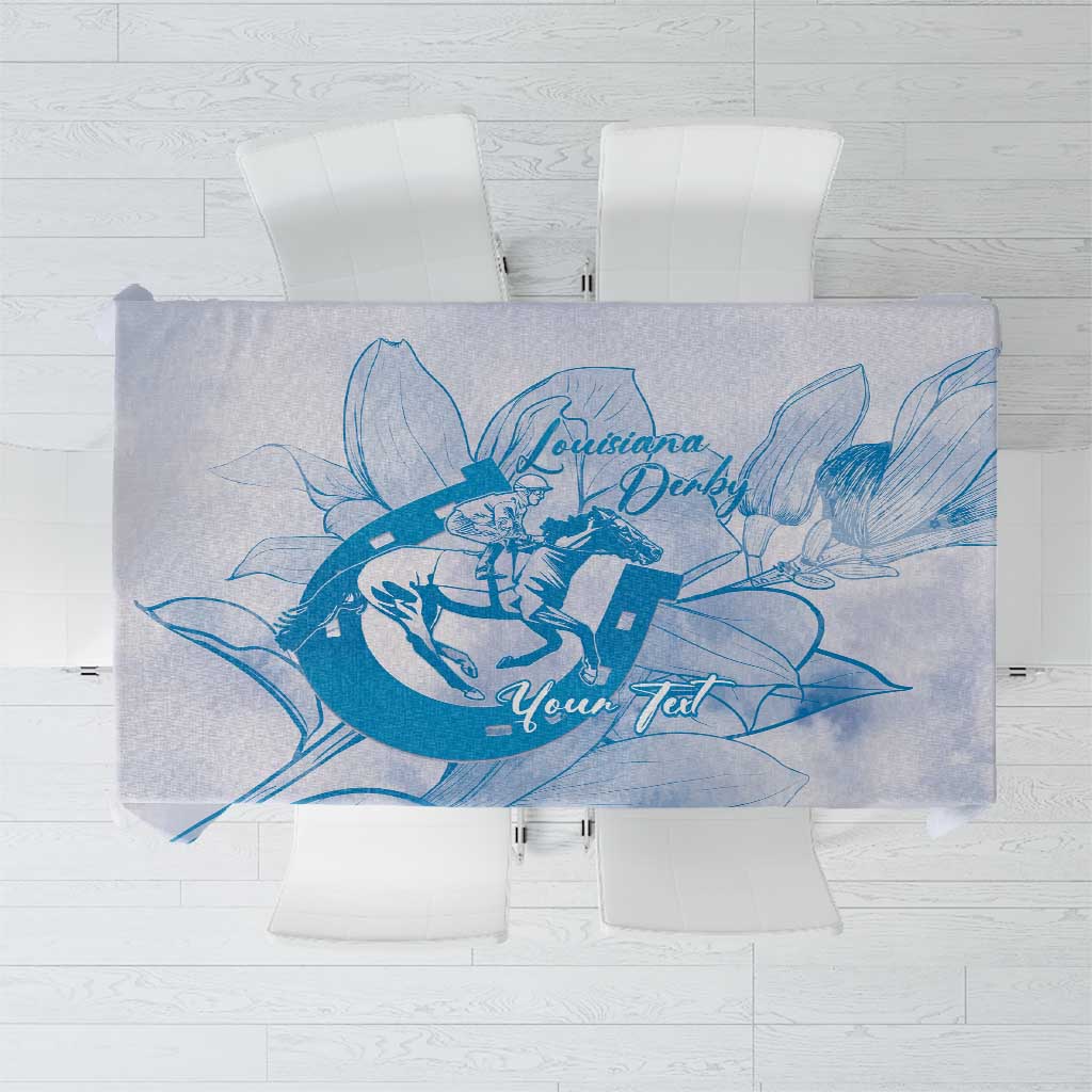 Personalized Louisiana Horse Racing Derby Tablecloth Magnolia Blossom Horseshoe Pastel Blue