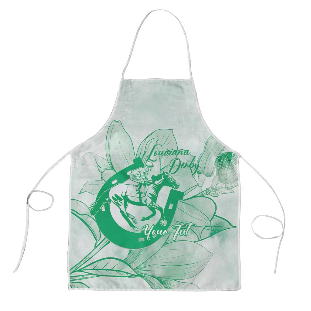 Personalized Louisiana Horse Racing Derby Apron Magnolia Blossom Horseshoe Pastel Green