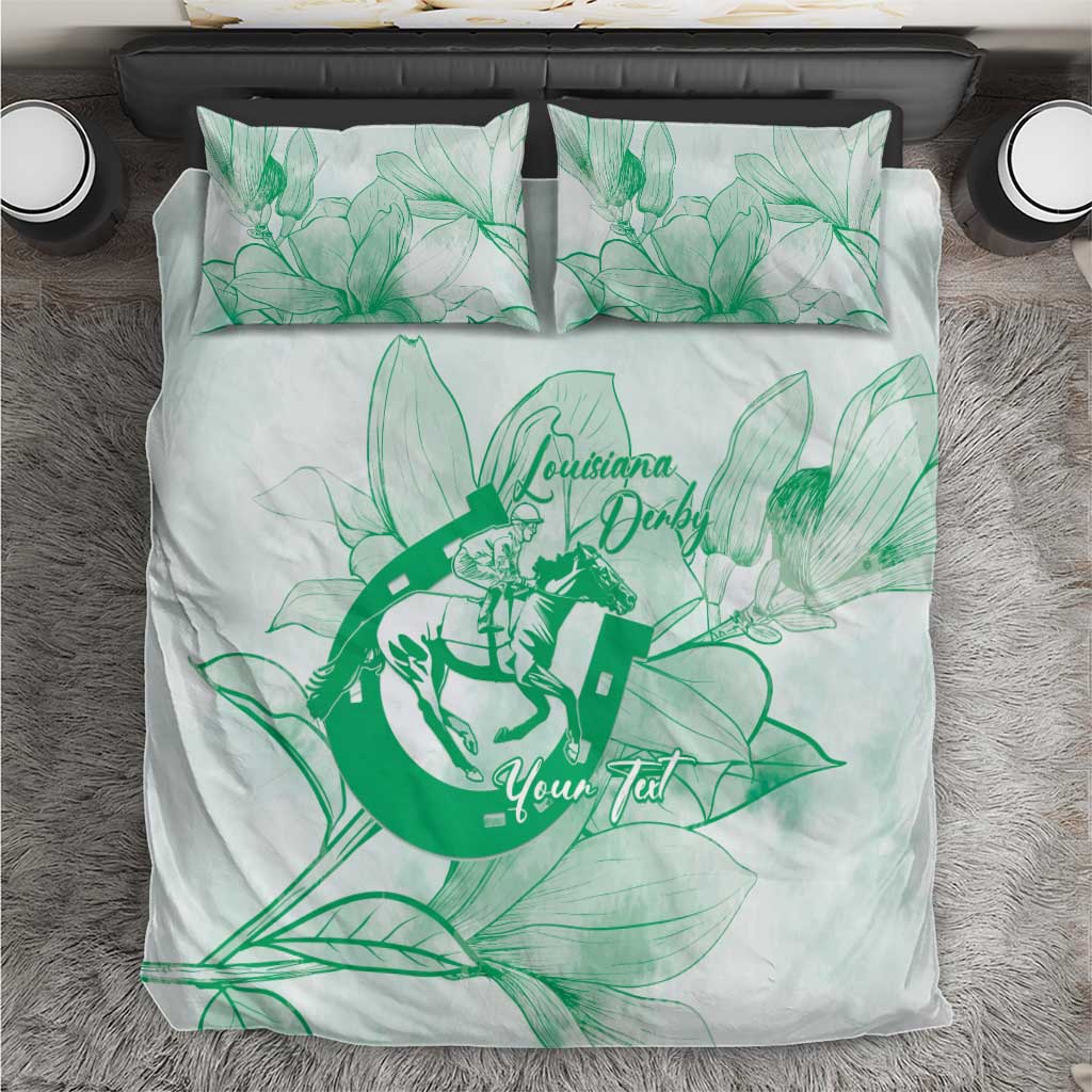 Personalized Louisiana Horse Racing Derby Bedding Set Magnolia Blossom Horseshoe Pastel Green