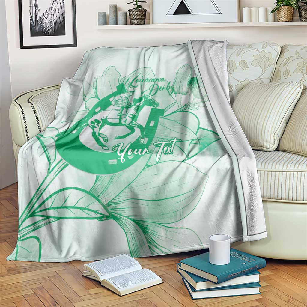 Personalized Louisiana Horse Racing Derby Blanket Magnolia Blossom Horseshoe Pastel Green