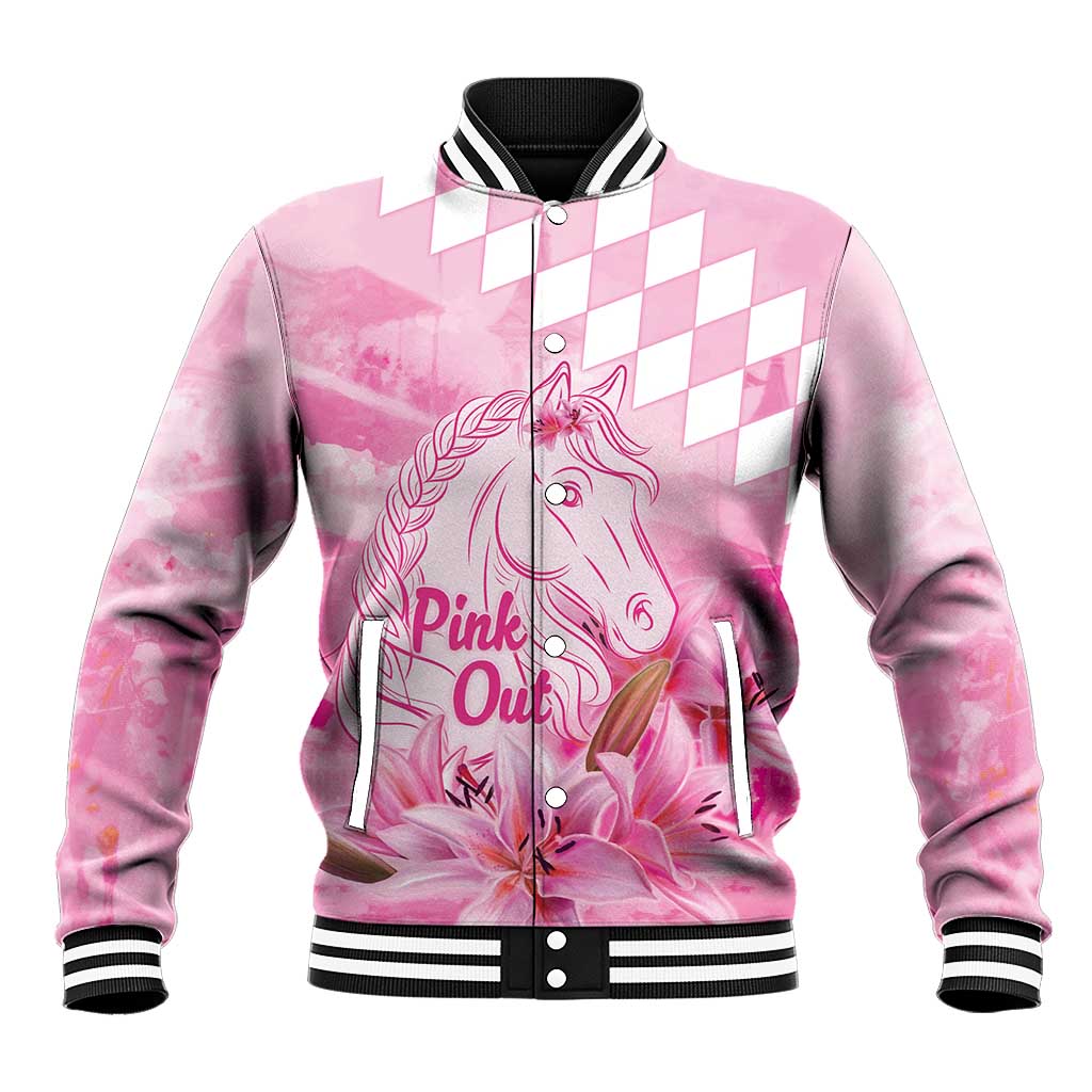 Kentucky Horse Racing Oaks Personalized Baseball Jacket Filly Lily Flowers Pink Out