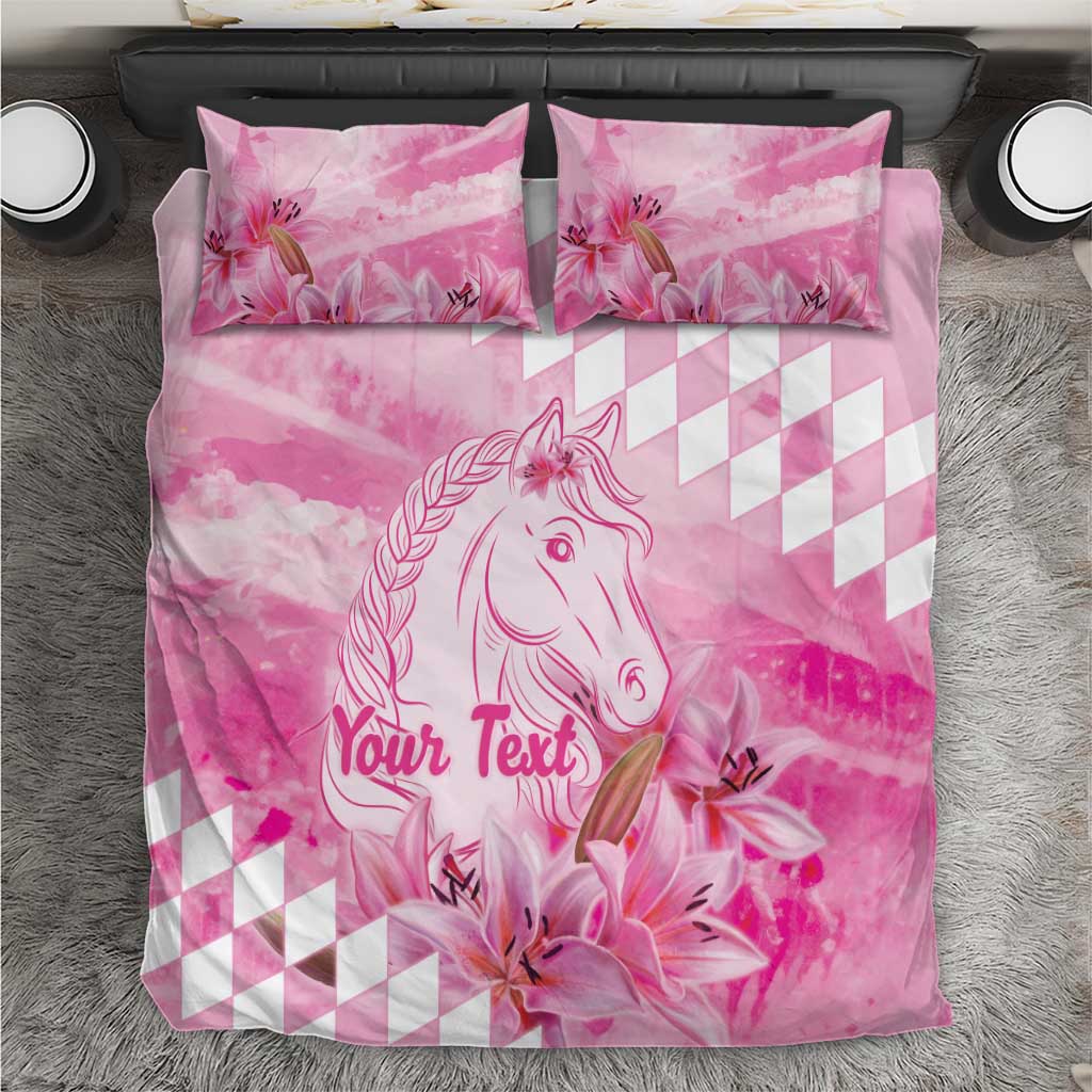 Kentucky Horse Racing Oaks Personalized Bedding Set Filly Lily Flowers Pink Out