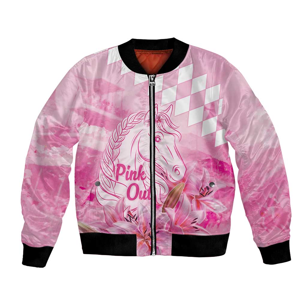 Kentucky Horse Racing Oaks Personalized Bomber Jacket Filly Lily Flowers Pink Out