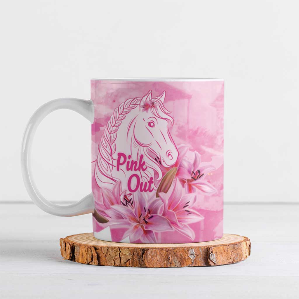 Kentucky Horse Racing Oaks Personalized Ceramic Mug Filly Lily Flowers Pink Out