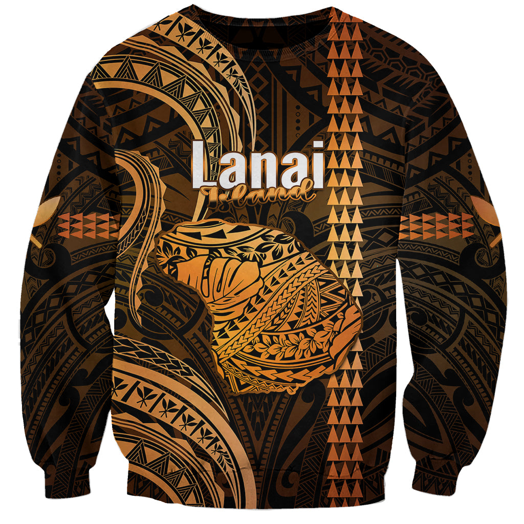Unisex sweatshirt with gold and black Hawaiian map graphic, turtle and lani text