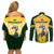 South Africa Rugby Couples Matching Off Shoulder Short Dress and Long Sleeve Button Shirts 2023 World Cup Springboks Mascot - Wonder Print Shop