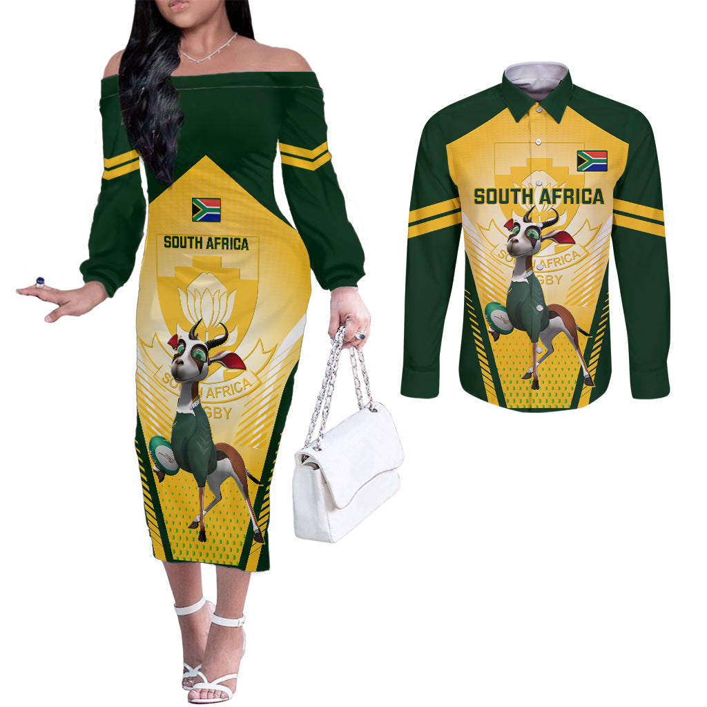 south-africa-rugby-couples-matching-off-the-shoulder-long-sleeve-dress-and-long-sleeve-button-shirts-2023-world-cup-springboks-mascot