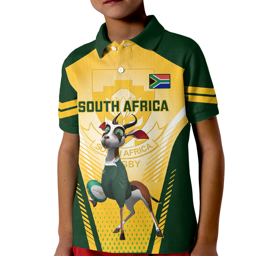 South Africa Rugby Kid Polo Shirt 2023 World Cup Springboks Mascot - Wonder Print Shop