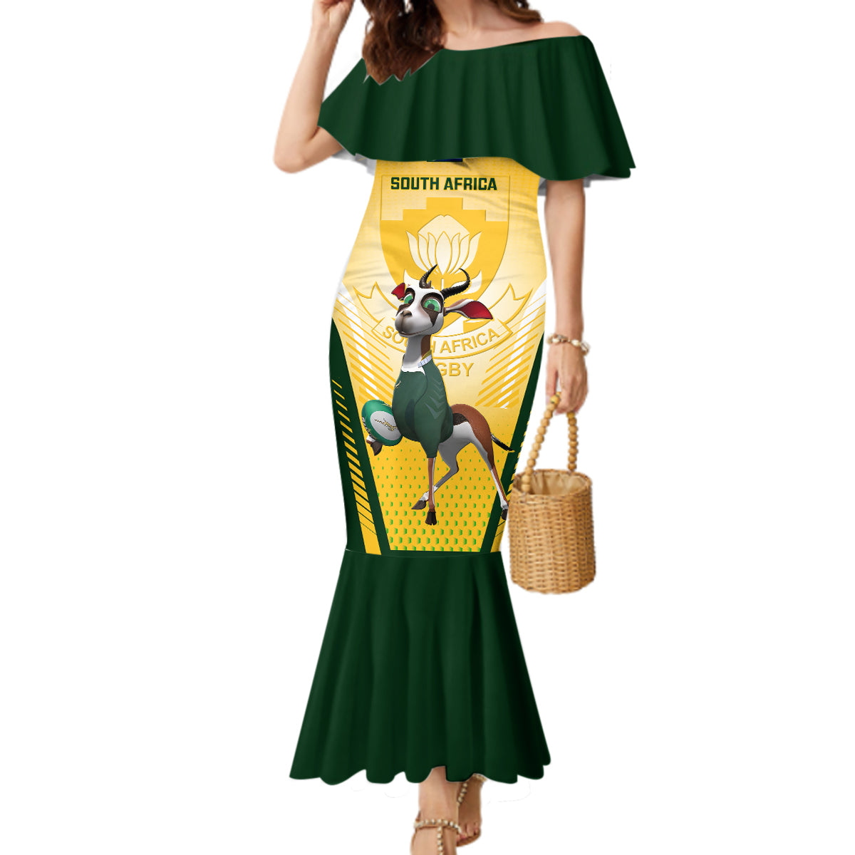 South Africa Rugby Mermaid Dress 2023 World Cup Springboks Mascot - Wonder Print Shop