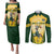 Custom South Africa Rugby Couples Matching Puletasi Dress and Long Sleeve Button Shirts 2023 World Cup Springboks Mascot - Wonder Print Shop