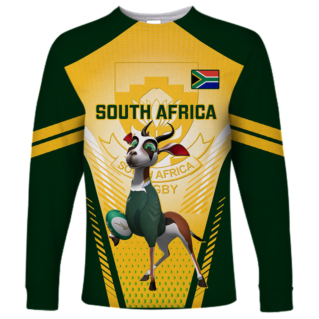 Custom South Africa Rugby Long Sleeve Shirt 2023 World Cup Springboks Mascot - Wonder Print Shop