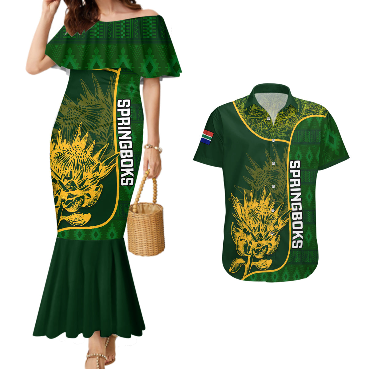 Custom South Africa Rugby Couples Matching Mermaid Dress and Hawaiian Shirt 2023 Go Champions Springboks With Protea - Wonder Print Shop