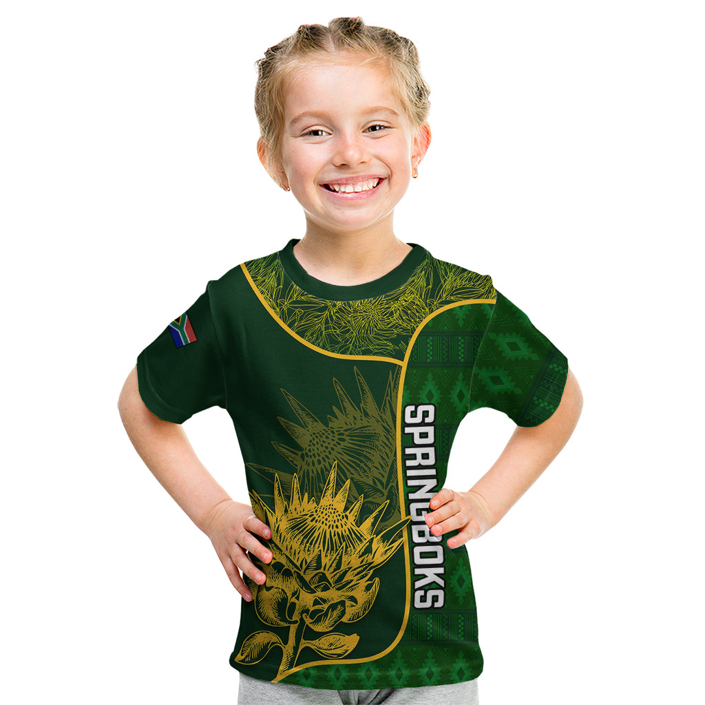 Custom South Africa Rugby Kid T Shirt 2023 Go Champions Springboks With Protea - Wonder Print Shop