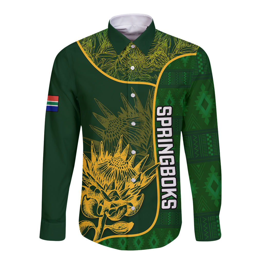 Custom South Africa Rugby Long Sleeve Button Shirt 2023 Go Champions Springboks With Protea - Wonder Print Shop