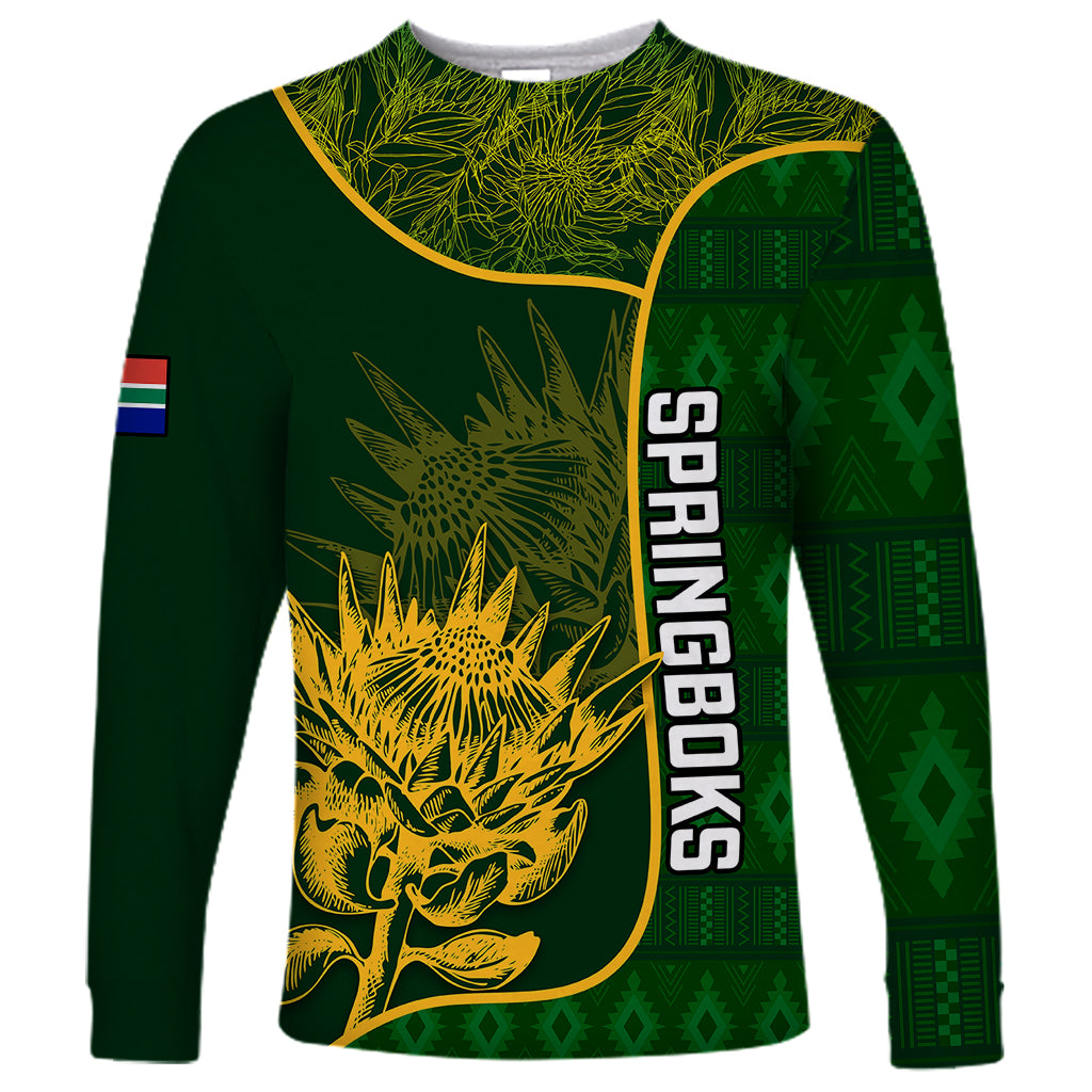 Custom South Africa Rugby Long Sleeve Shirt 2023 Go Champions Springboks With Protea - Wonder Print Shop