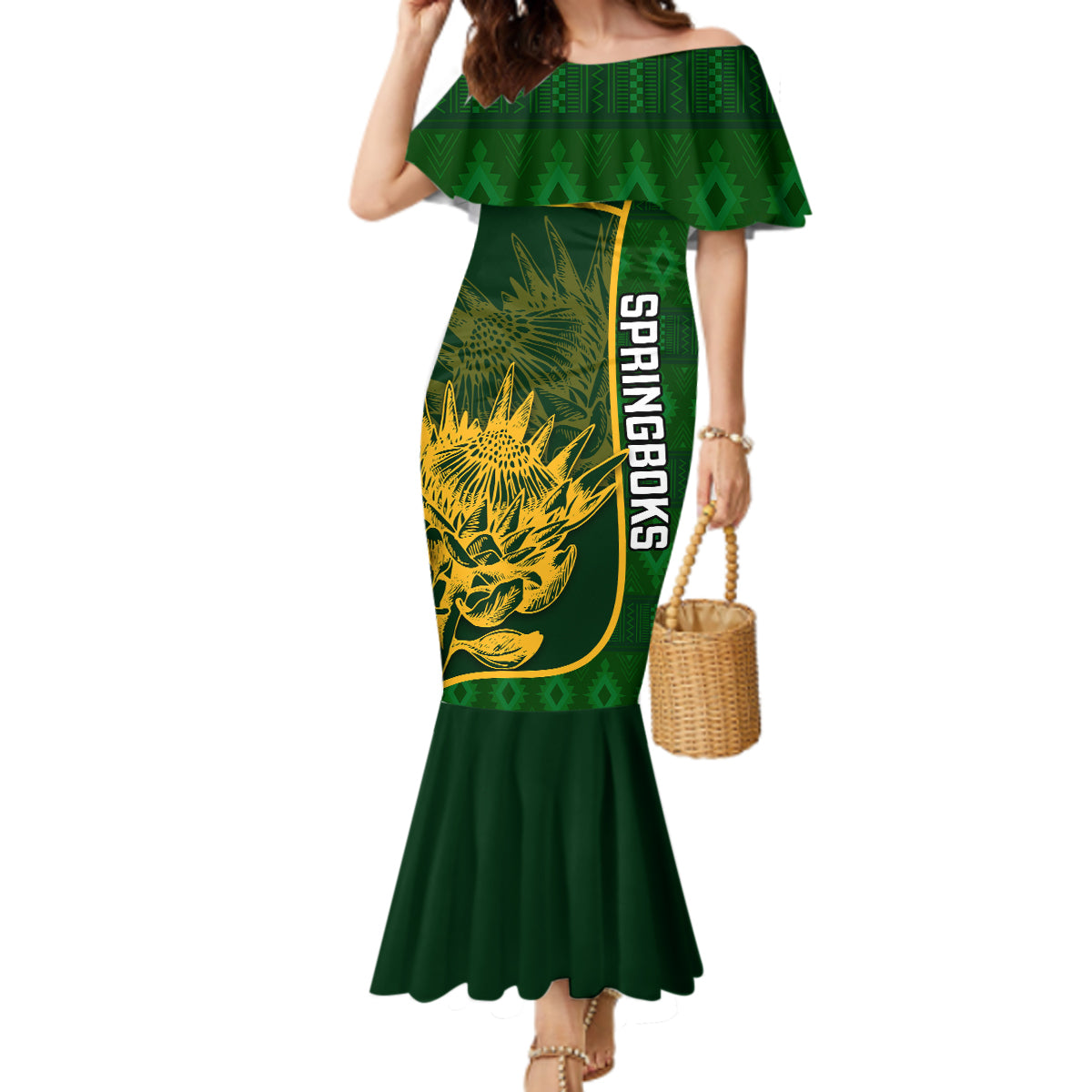 Custom South Africa Rugby Mermaid Dress 2023 Go Champions Springboks With Protea - Wonder Print Shop