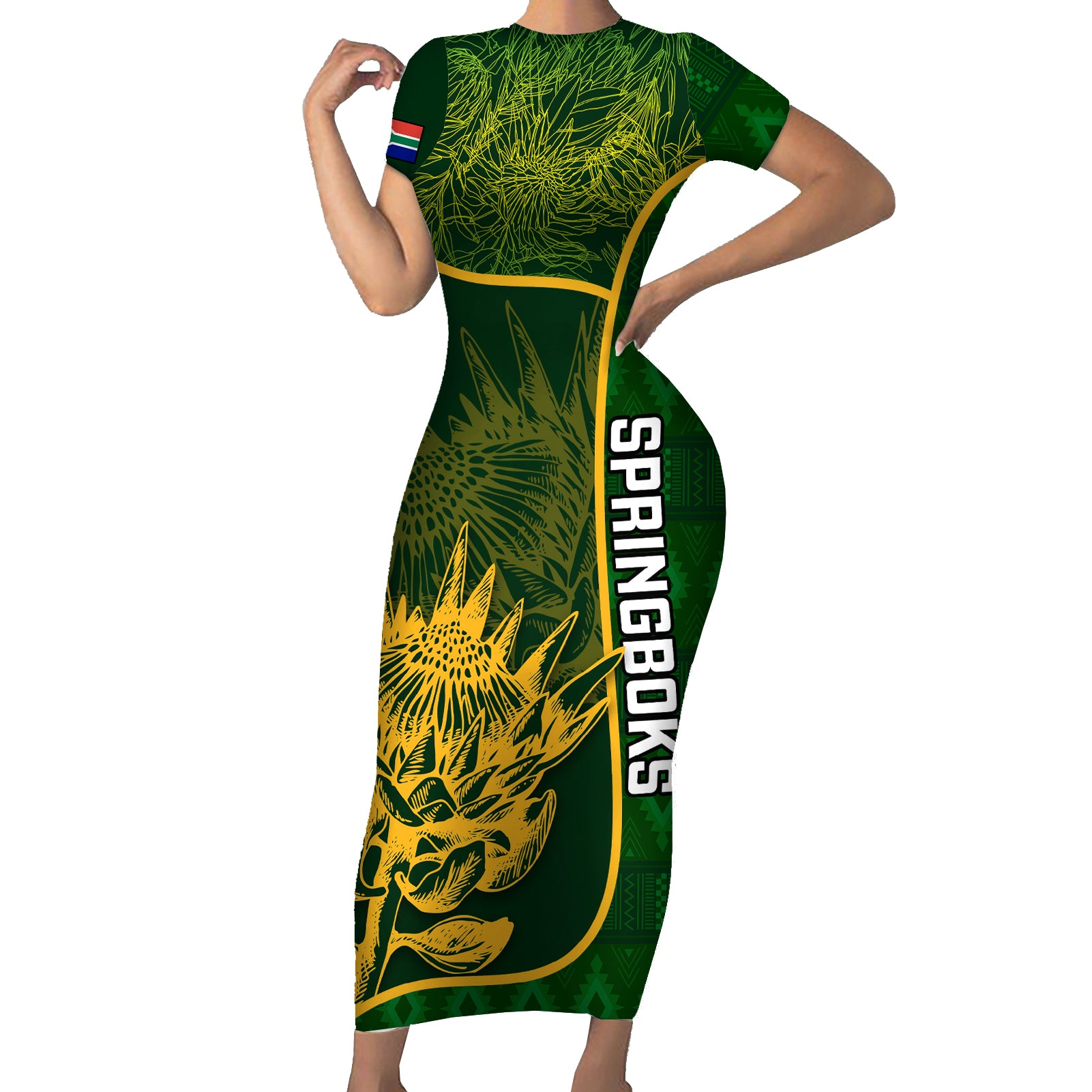 custom-south-africa-rugby-short-sleeve-bodycon-dress-2023-go-champions-springboks-with-protea