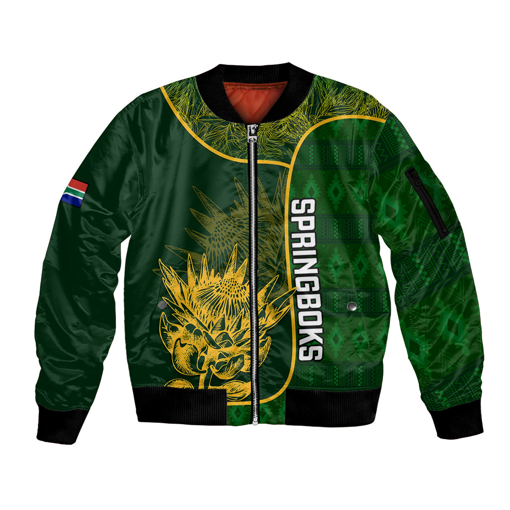 Custom South Africa Rugby Sleeve Zip Bomber Jacket 2023 Go Champions Springboks With Protea - Wonder Print Shop