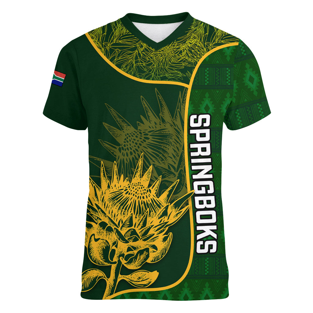 Custom South Africa Rugby Women V Neck T Shirt 2023 Go Champions Springboks With Protea - Wonder Print Shop