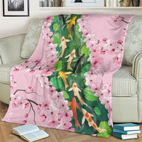 Koi Fish Sakura Japan Blanket Eternal Flow Cherry Blossom Seigaiha Pattern