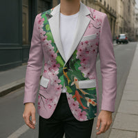 Koi Fish Sakura Japan Blazer Eternal Flow Cherry Blossom Seigaiha Pattern
