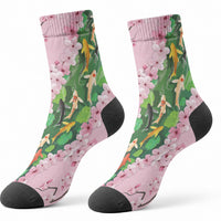 Koi Fish Sakura Japan Crew Socks Eternal Flow Cherry Blossom Seigaiha Pattern