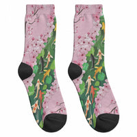 Koi Fish Sakura Japan Crew Socks Eternal Flow Cherry Blossom Seigaiha Pattern