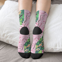 Koi Fish Sakura Japan Crew Socks Eternal Flow Cherry Blossom Seigaiha Pattern