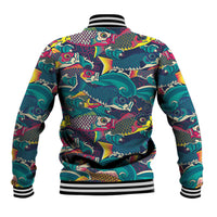 Japan Koinobori Baseball Jacket Japanese Koi Flag Waves Pattern