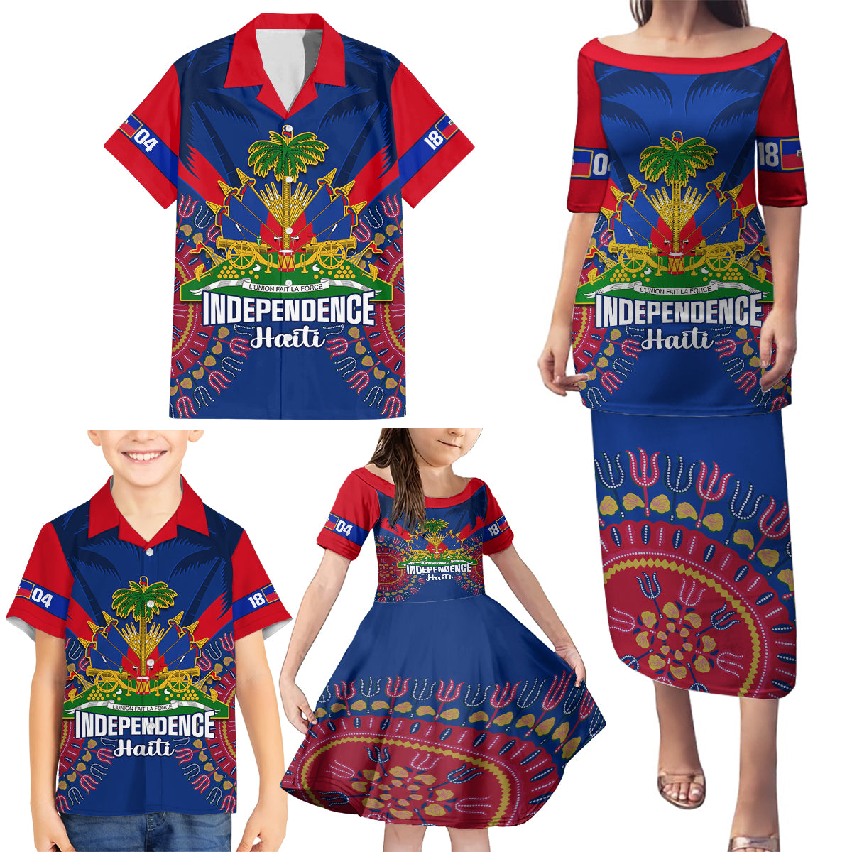 Personalised Haiti Independence Day Family Matching Puletasi Dress and Hawaiian Shirt Ayiti 220th Anniversary With Dashiki Pattern - Wonder Print Shop