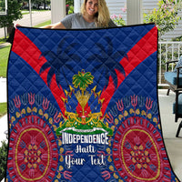 Personalized Haiti independence day quilt with blue and red dashiki pattern, Your Text