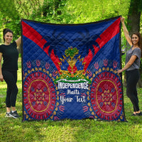 Personalized Haiti independence day quilt, blue and red dashiki design with Your Text