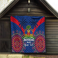 Personalized Haiti independence day quilt hanging, blue and red dashiki design with Your Text