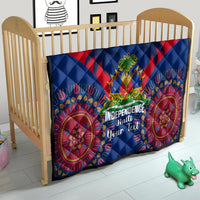 Personalized Haiti independence day quilt on crib, blue and red dashiki pattern with Your Text