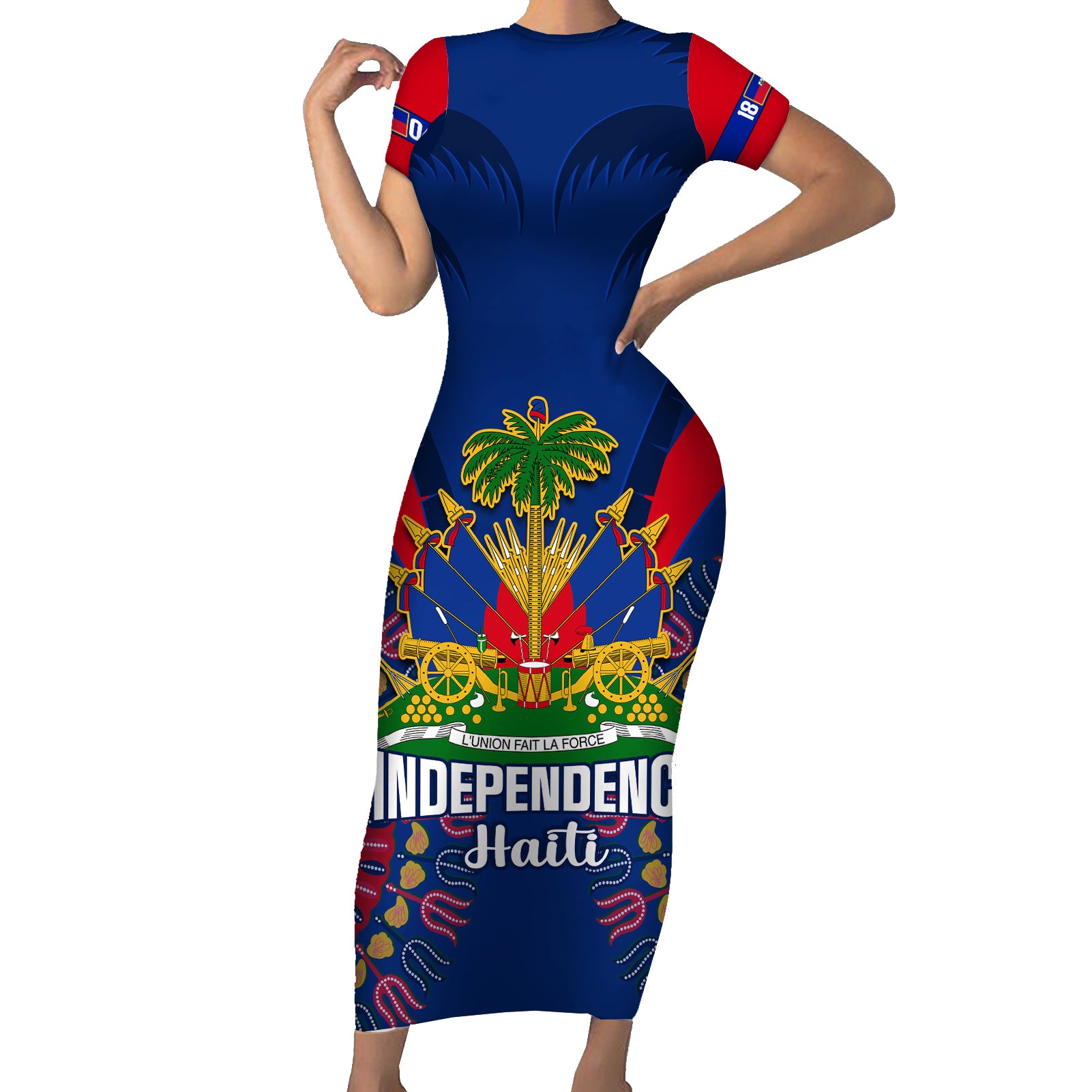 Personalised Haiti Independence Day Short Sleeve Bodycon Dress Ayiti 220th Anniversary With Dashiki Pattern - Wonder Print Shop