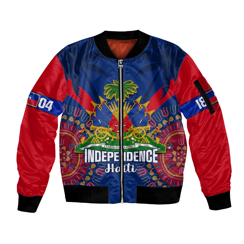 Personalised Haiti Independence Day Sleeve Zip Bomber Jacket Ayiti 220th Anniversary With Dashiki Pattern - Wonder Print Shop